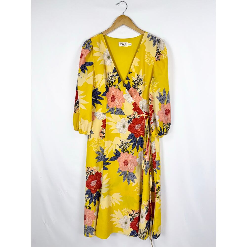 Eliza J Floral Faux Wrap Midi Dress Women's 12 Yellow Multicolored - Picture 2 of 16